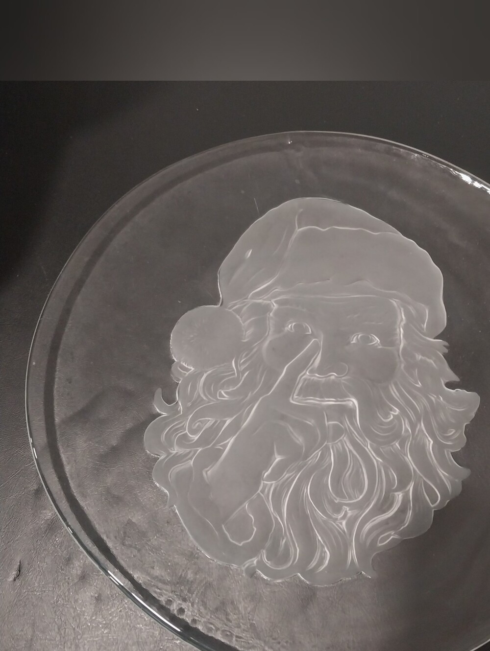 Clear glass frosted embossed Santa Face Plate
